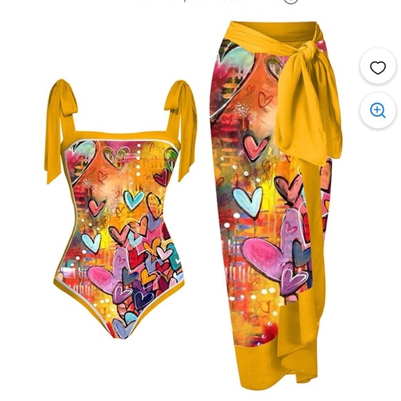 unbranded Other - One piece bathing suit & sarong New Heart Print Swimsuit and Sarong Set plus 4X
